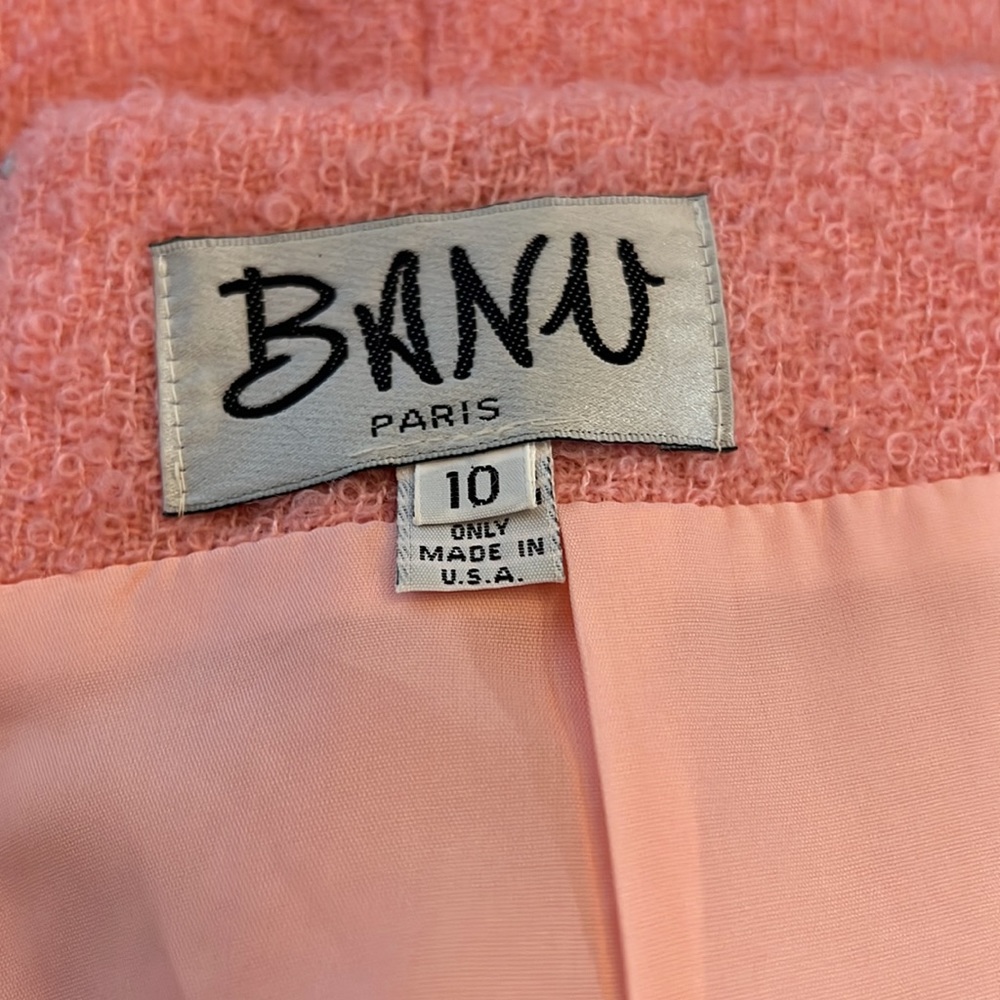 BANU Paris Wool Vintage Bubblegum Pink Blazer & Skirt Set Gold Buttons Sz 10 - Picture 13 of 13